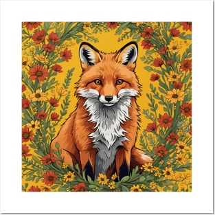 Mississippi Red Fox Surrounded By Tickseed Flowers Posters and Art